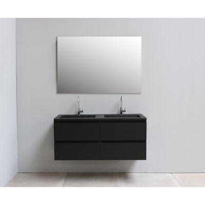 Basic Bella Meuble salle de bains avec lavabo acrylique Noir avec miroir 120x55x46cm 2 trous de robinet Noir mat