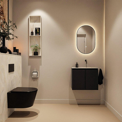 MONDIAZ TURE-DLUX Meuble de toilettes 60cm Urban. EDEN vasque Ostra position à droite. Sans trou de robinet.