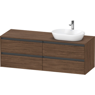 Duravit Ketho.2 Wastafelonderbouwkast - inclusief consoleplaat - met 4 laden - voor waskom rechts - 160x55x56.8cm - met handgrepen antraciet - donker noten mat