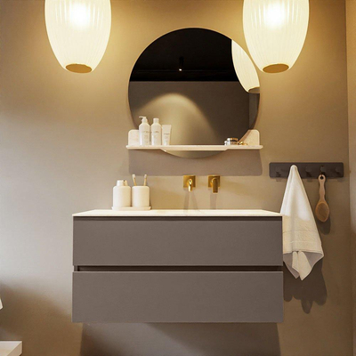 Mondiaz VICA-DLUX ensemble de meuble de salle de bain - 100cm - meuble sous-vasque fumée - 2 tiroirs - lavabo encastré nuage droite - sans trous de robinet - version haute 60cm - ostra