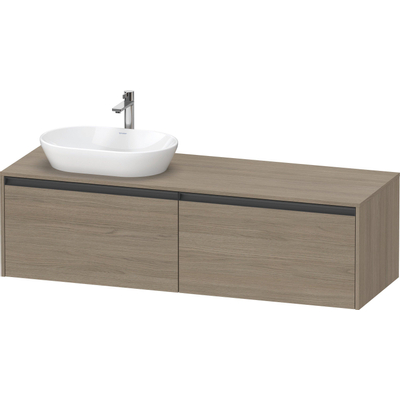 Duravit Ketho.2 Wastafelonderbouwkast - inclusief consoleplaat - met 2 laden - voor waskom links - 160x55x45.9cm - met handgrepen antraciet - eiken terra mat