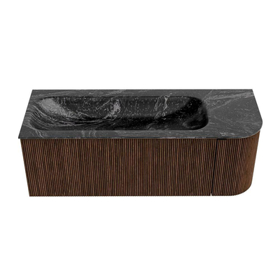 MONDIAZ KURVE-DLUX Meuble de salle de bains 125 cm avec module 25 R couleur Walnut avec 1 tiroir et 1 porte. Lavabo BIG MEDIUM gauche 1 trou de robinet couleur Lava.