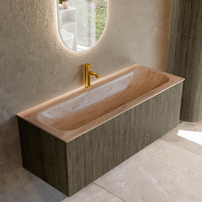 MONDIAZ KURVE-DLUX Meuble de salle de bains 120 cm couleur Shadow avec 1 tiroir et 0 porte. Lavabo BIG LARGE Central 1 trou de robinet Saba.
