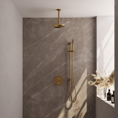 BRAUER Gold Edition thermostatische Inbouw Regendouche - 3-weg - rond - set 89 - 20cm hoofddouche - plafondarm - staaf handdouche - doucheslang - geïntegreerde glijstang - goud geborsteld PVD