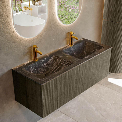 Mondiaz KURVE-DLUX Badkamermeubelset - 120x46x40cm - 1 lade - wastafel solid surface - dubbel - 2 kraangaten - Shadow