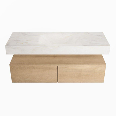 MONDIAZ ALAN - DLUX Badkamermeubelset - 130cm - onderkast - Washed Oak - 2 lades - vrijhangende wastafel - wasbak midden - 1 kraangat - Ostra