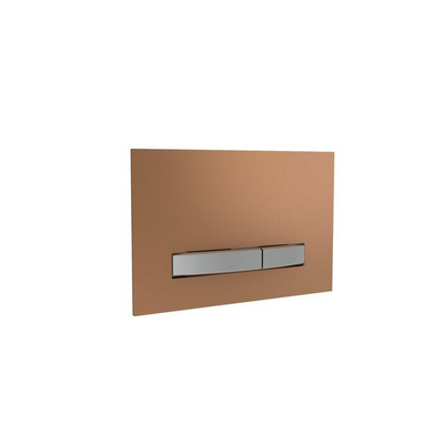 FugaFlow Eccelente Press – Ensemble WC – 56 × 38 × 35 cm – à évacuation profonde – sans bride – réservoir encastré – fermeture amortie (soft-close) – déclipsage rapide (quick release) – abattant WC – plaque de commande métallique en cuivre brossé – blanc