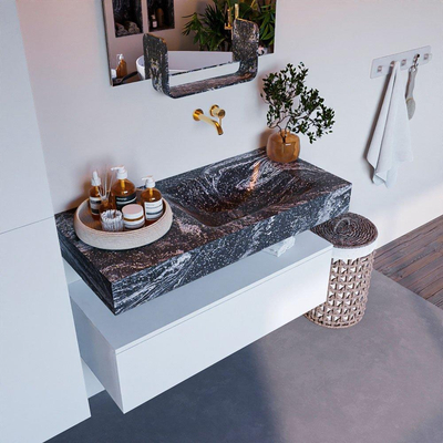 MONDIAZ ALAN - DLUX Ensemble de meuble de salle de bains - 100cm - meuble bas - Talc - 1 tiroir - lavabo suspendu - vasque à droite - 0 trous de robinet - Lava