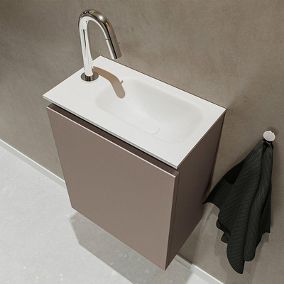 Mondiaz TURE Meuble lave-mains 40x23x50cm 1 trou de robinet 1 porte Smoke mat Lavabo Eden Droite Solid Surface Blanc