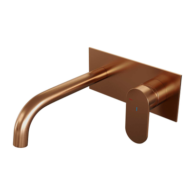 BRAUER Copper Edition Wastafelmengkraan inbouw - gebogen uitloop links - hendel breed plat - inclusief inbouwdeel - afdekplaat - model C 1 - PVD - geborsteld koper