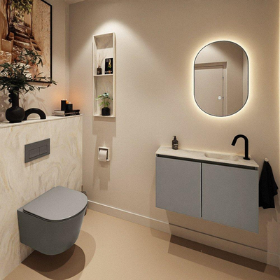 MONDIAZ TURE-DLUX Meuble toilette - 80cm - Smoke - EDEN - vasque Ostra - position droite - 1 trou de robinet