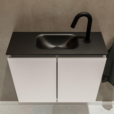 MONDIAZ TURE Toiletmeubel 60x23x50cm met 1 kraangaten 2 deuren linen mat Wastafel Eden midden Solid Surface Zwart