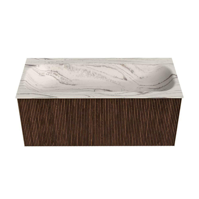 MONDIAZ KURVE-DLUX Meuble de salle de bains 100cm couleur Walnut avec 1 tiroir et 0 porte. Lavabo BIG MEDIUM Central 1 trou de robinet Nata.