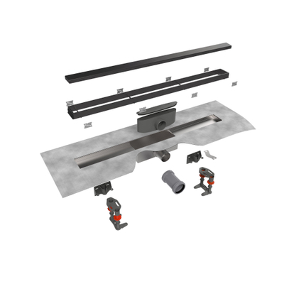 Easy Drain Compact 50 TAF Modulo caniveau de douche inox avec grille Zero+, garde d'eau 50 mm 70 cm profondeur d'encastrement 90 mm avec sortie latérale noir