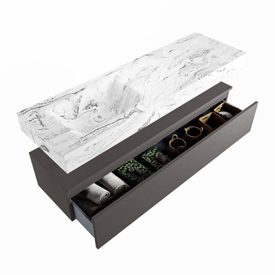 Mondiaz ALAN-DLUX Ensemble de meuble - 150cm - meuble Dark grey mat - 1 tiroir - Lavabo Cloud Glace suspendu - vasque Gauche - 0 trous de robinet
