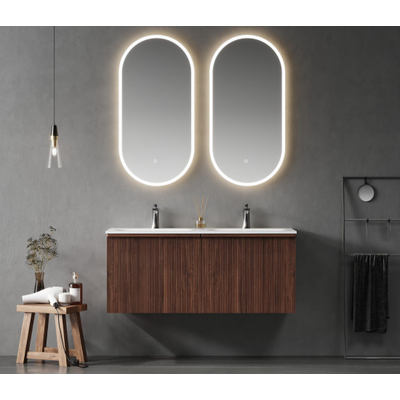 Saniclass Terra Wastafelonderkast - 120cm - 4 lades - ribbel front - kastanje