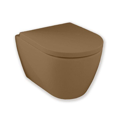 Royal Plaza Primo WC suspendu - 48.5cm - sans bride - racourci - avec abattant softclose - déclipsable - tabac