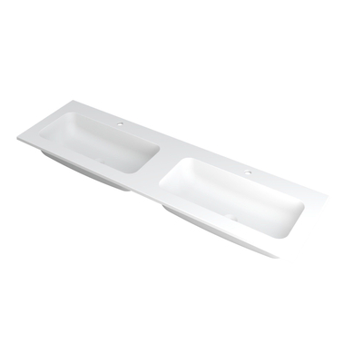 INK Faktor wastafel - 160x45x1.5cm - 2 wasbakken - 2 kraangaten - polystone wit mat