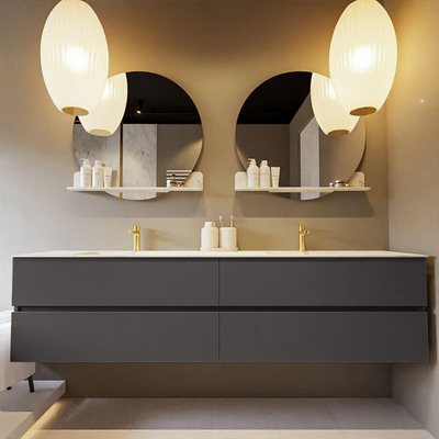 Mondiaz VICA-DLUX ensemble de meuble de salle de bain - 200cm - meuble sous-vasque gris foncé - 4 tiroirs - lavabo encastré cloud double - 2 trous de robinet - version haute de 60cm - opalo