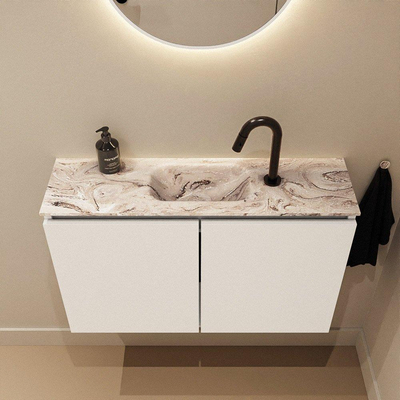 MONDIAZ TURE-DLUX 80cm toiletmeubel Talc. EDEN wastafel Glace positie midden. Met 1 kraangat.