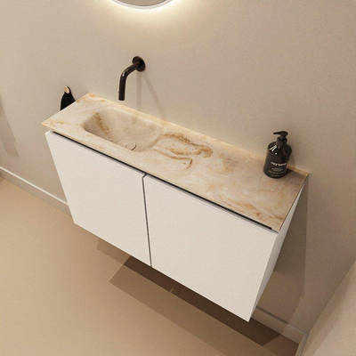 MONDIAZ TURE-DLUX Meuble WC 80 cm Talc. EDEN lavabo Frappe position gauche. Sans trou de robinet.