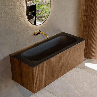 MONDIAZ KURVE 110cm Meuble salle de bain - couleur Walnut - 1 tiroir - vasque BIG MEDIUM centre - sans trous de robinet - Urban