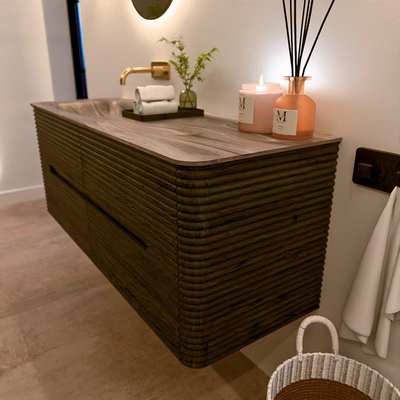 Mondiaz CIRO-DLUX Badkamermeubelset - 130x45x50cm - Solid surface wastafel Sombra - 1 wasbak Links - zonder kraangaten - 4 lades - Shadow