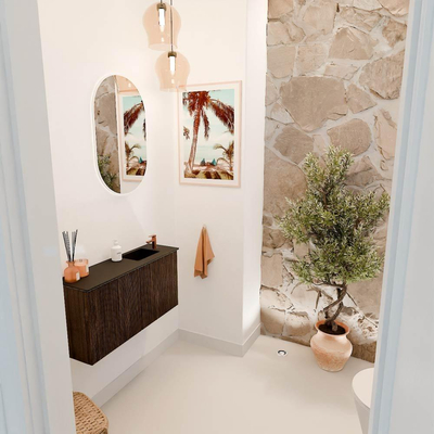 Mondiaz JOYA 80cm toiletmeubel - kleur Walnut - Wastafel FAYE positie Rechts 1 kraangat kleur Urban.