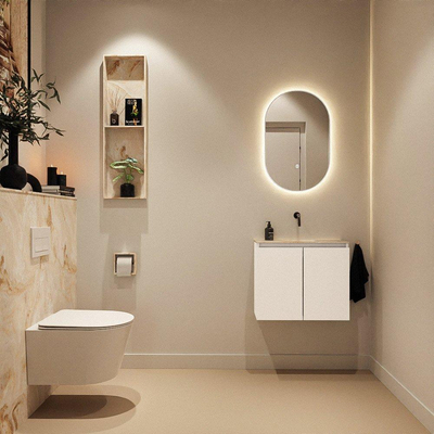 MONDIAZ TURE-DLUX Meuble toilette - 60cm - Talc - EDEN - vasque Frappe - position centrale - sans trou de robinet
