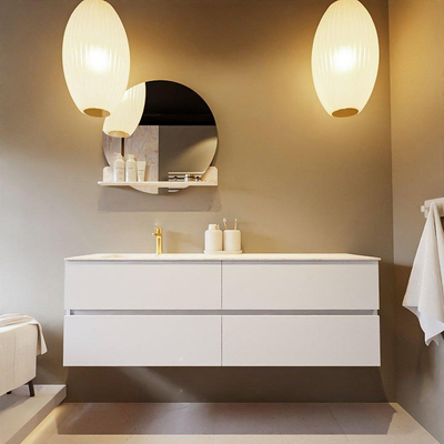 Mondiaz VICA-DLUX ensemble de meuble de salle de bain - 150cm - meuble sous lavabo talc - 4 tiroirs - lavabo encastré cloud gauche - 1 trou de robinet - version haute de 60cm - ostra