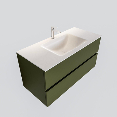 ENSEMBLE DE MEUBLE MONDIAZ VICA - 100cm - 2 tiroirs - lavabo Cloud central - 1 trou de robinet - solid surface army