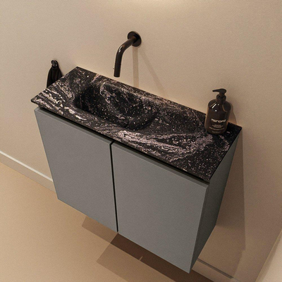 MONDIAZ TURE-DLUX Meuble de toilettes 60cm Smoke. Lavabo EDEN Lava position gauche. Sans trou de robinet.