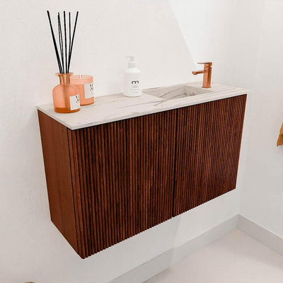 Mondiaz JOYA-DLUX 70cm toiletmeubel - kleur Ruby - Wastafel FAYE positie Rechts 1 kraangat kleur Nata.