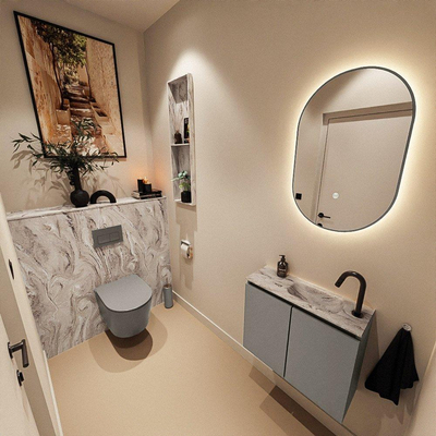 MONDIAZ TURE-DLUX Meuble de toilettes 60 cm Smoke. EDEN lavabo Glace position droite. Avec 1 trou de robinet.