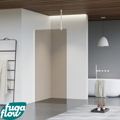 FugaFlow Eccelente Vetro douche à l'italienne salle de bain - 160x200cm - verre fumé - bras plafond - blanc mat