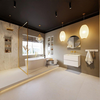 MONDIAZ VICA-DLUX Ensemble meuble de salle de bains - 70cm - meuble bas talc - 2 tiroirs - vasque encastrée cloud au milieu - sans trous de robinet - version haute 60cm - opalo