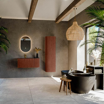 Mondiaz KURVE-DLUX Ensemble meuble de salle de bains - 95x46x40cm - 1 tiroir - 1 porte - lavabo solid surface - gauche - 1 trou de robinet - Ruby