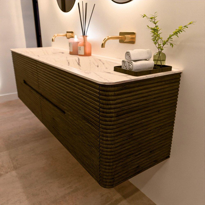 Mondiaz CIRO-DLUX Badkamermeubelset - 170x45x50cm - Solid surface wastafel Nata - 2 wasbak Dubbel - zonder kraangaten - 4 lades - Shadow