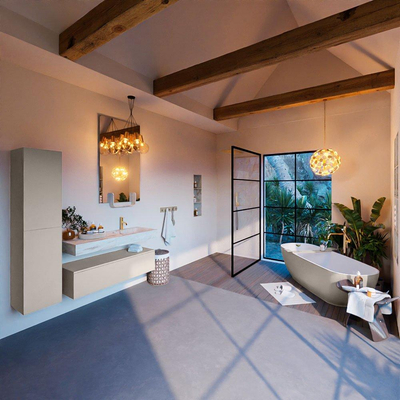 MONDIAZ ALAN - DLUX Ensemble de meuble de salle de bains - 120cm - meuble bas - Linen - 1 tiroir - lavabo suspendu - vasque à droite - 1 trou de robinet - Frappe