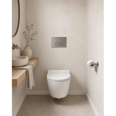 QeramiQ Push Steel Plaque de commande - 25x16cm - épaisseur 2.0mm - fixation magnétique - pour réservoir encastré Geberit UP320 - inox - double chasse - boutons ronds - brossé inox