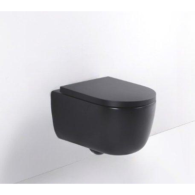QeramiQ Dely Swirl WC suspendu – sans bride – profondeur 53 cm – avec abattant softclose 35 mm – noir mat