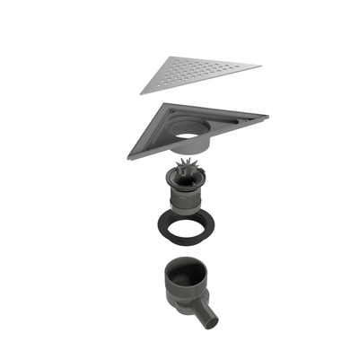 Easy Drain Aqua Delta siphon de sol triangulaire avec garniture ABS/pièce de finition ABS grille inox et sortie latérale 22x22cm garde d'eau 50 à 25mm