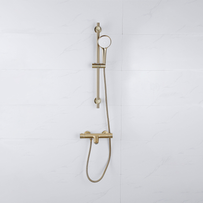 Adema Sparkle 2.0 Badset - thermostatische badkraan - 70cm glijstang - ronde handdouche - metalen doucheslang - goud mat