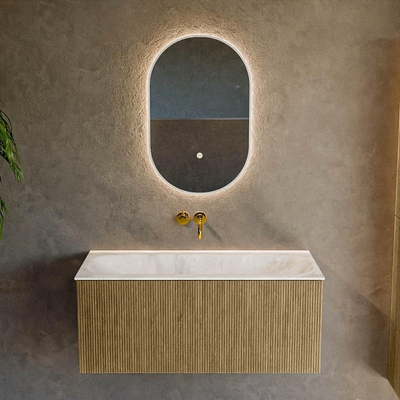 Mondiaz KURVE-DLUX Badkamermeubelset - 100x46x40cm - 1 lade - wastafel solid surface - midden - zonder kraangat - Dusk