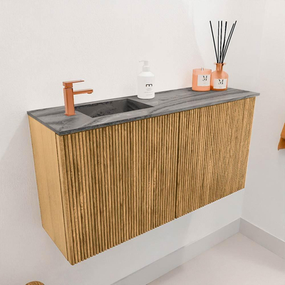 Mondiaz JOYA-DLUX 80cm toiletmeubel - kleur Oak - Wastafel FAYE positie Links 1 kraangat kleur Sombra.