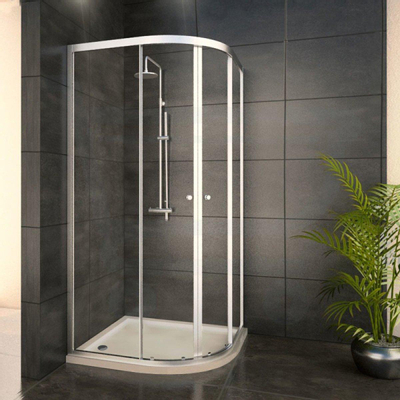 Adema Glass douchecabine kwartrond met 2 schuifdeuren 80x80x185cm helder glas inclusief douchebak 4cm