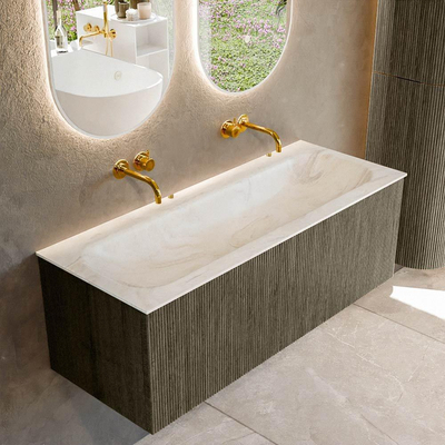 Mondiaz KURVE-DLUX Badkamermeubelset - 120x46x40cm - 1 lade - wastafel solid surface - midden - zonder kraangat - Shadow