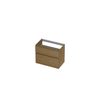 INK Wastafelonderkast - 80x45x65cm - 2 lades - greeploos - met houten keerlijst - MDF - Natur