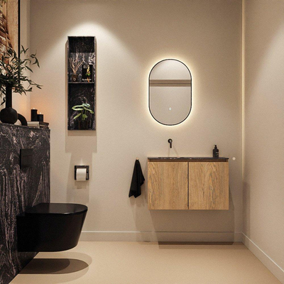 MONDIAZ TURE-DLUX Meuble toilette - 80cm - Washed Oak - EDEN - vasque Lava - position gauche - sans trou de robinet