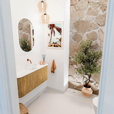 Mondiaz JOYA 103.2cm toiletmeubel - ronding links en rechts kleur Oak - Wastafel FAYE positie Midden Zonder kraangat kleur Talc.